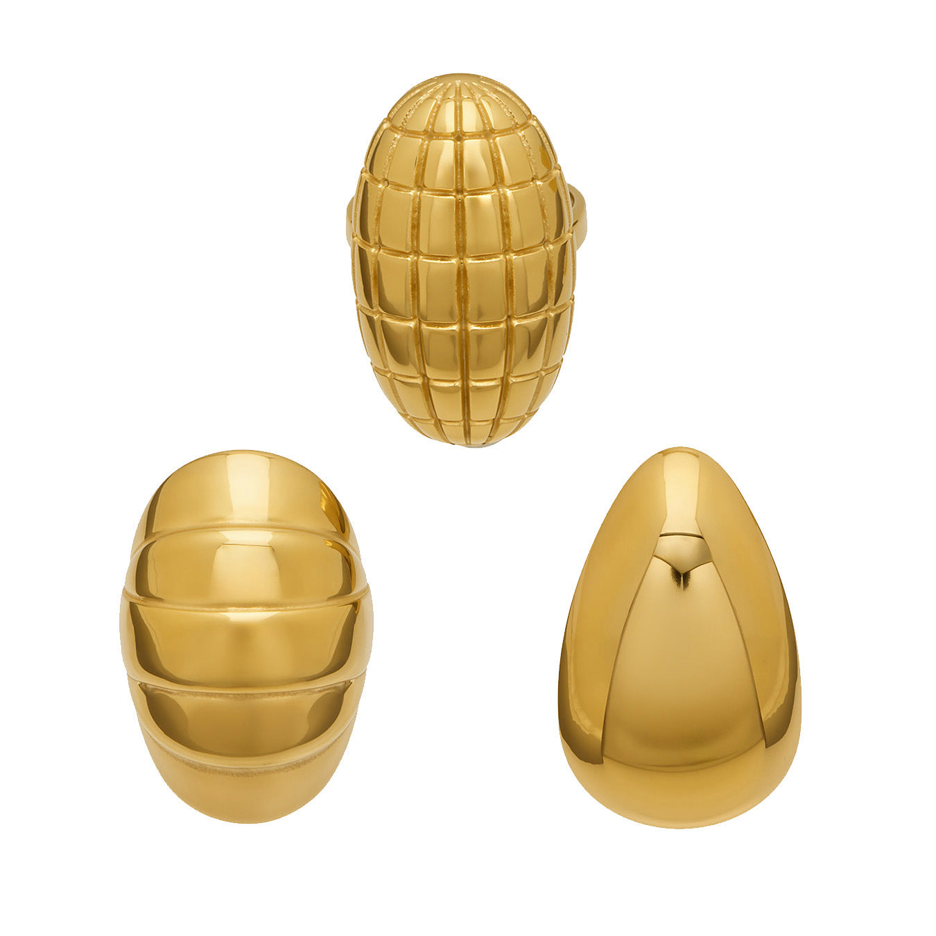 316L Stainless Steel 18K Gold PVD Textured Oval Drop Ring - Textured Oval Drop Ring Wholesale Stainless Steel Jewelry - Sensitive Skin Friendly - Detail 4