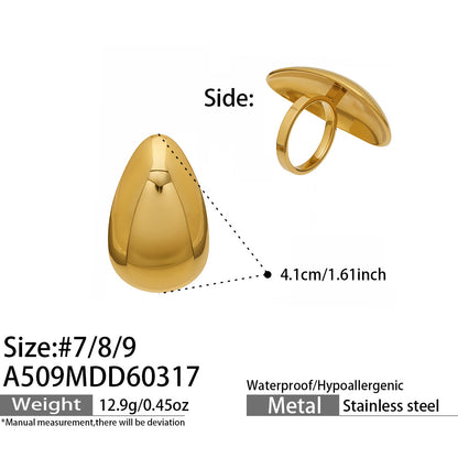 316L Stainless Steel 18K Gold PVD Textured Oval Drop Ring - Textured Oval Drop Ring Wholesale Stainless Steel Jewelry - Sensitive Skin Friendly - Detail 5