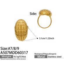 316L Stainless Steel 18K Gold PVD Textured Oval Drop Ring - Textured Oval Drop Ring Wholesale Stainless Steel Jewelry - Sensitive Skin Friendly - Detail 7