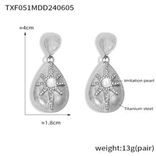 316L Stainless Steel 18K Gold PVD Textured Teardrop Star Diamond-Set Jewelry Set - Textured Teardrop Star Diamond Set Minimalist French Chic Wholesale Stainless Steel Jewelry - Sensitive Skin Friendly - Detail 2