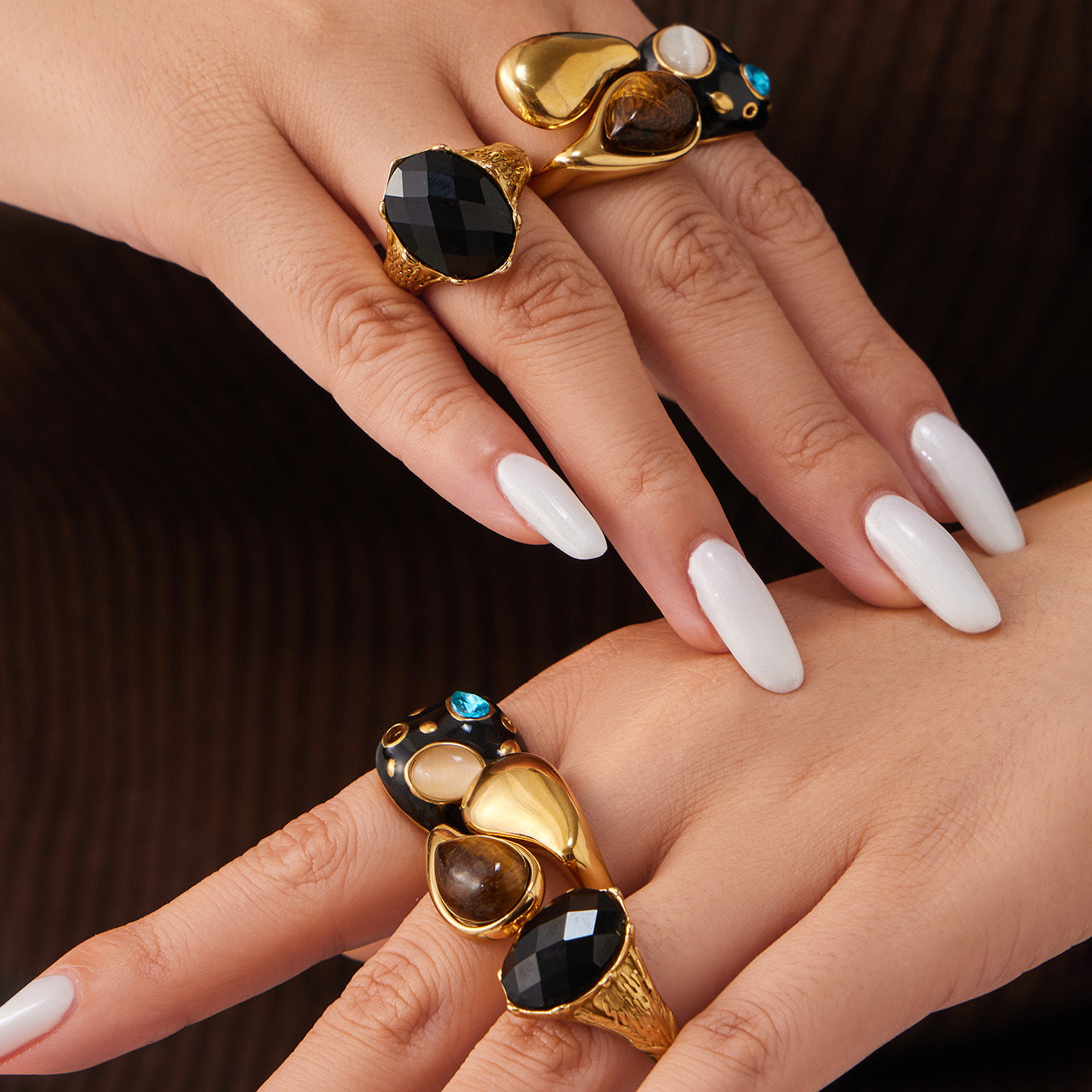 316L Stainless Steel 18K Gold PVD Tiger Eye Stone Ring - Tiger Eye Stone Gold Ring Minimalist Modern Wholesale Stainless Steel Jewelry - Sensitive Skin Friendly - Detail 10