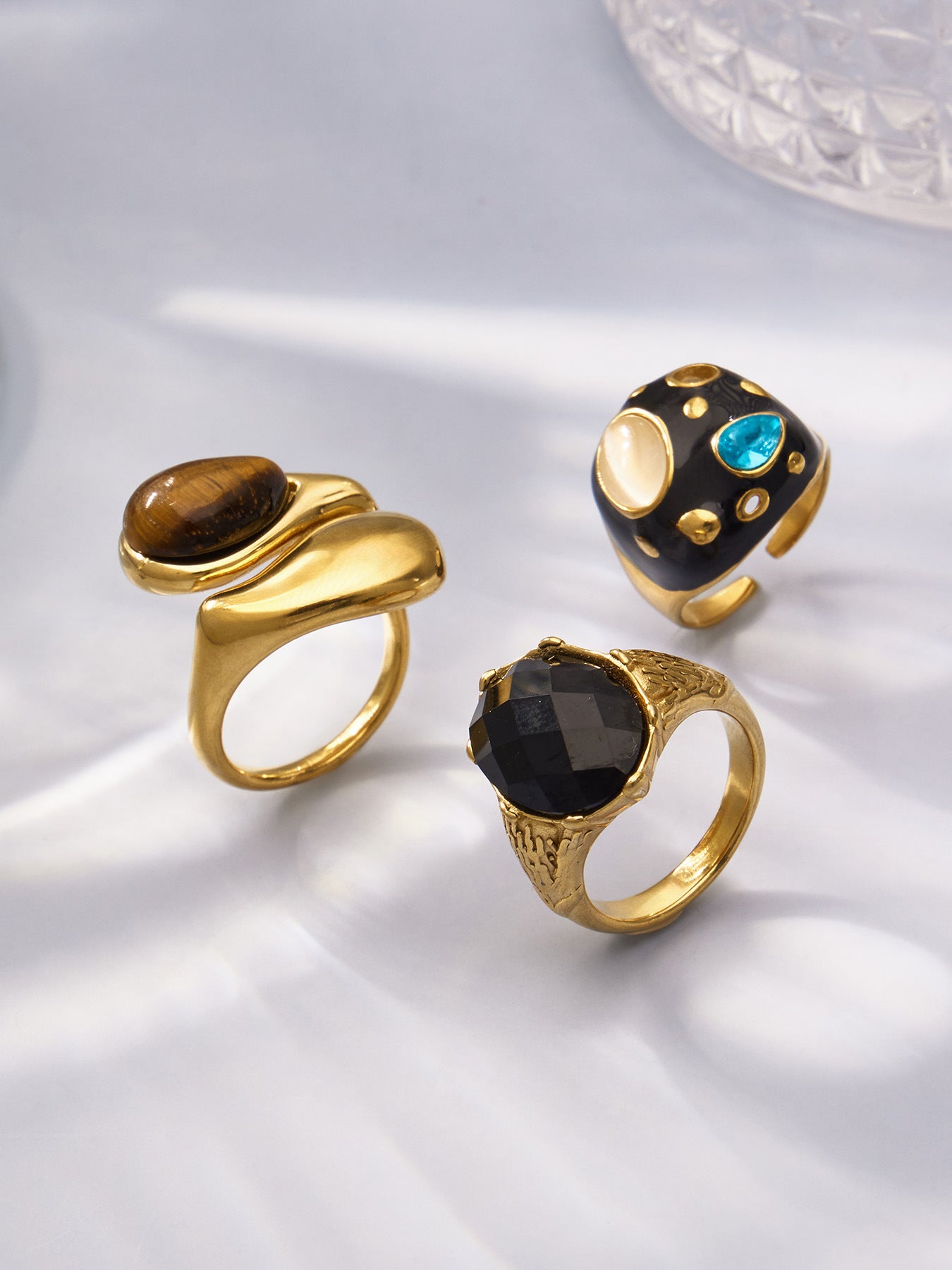 316L Stainless Steel 18K Gold PVD Tiger Eye Stone Ring - Tiger Eye Stone Gold Ring Minimalist Modern Wholesale Stainless Steel Jewelry - Sensitive Skin Friendly - Detail 14