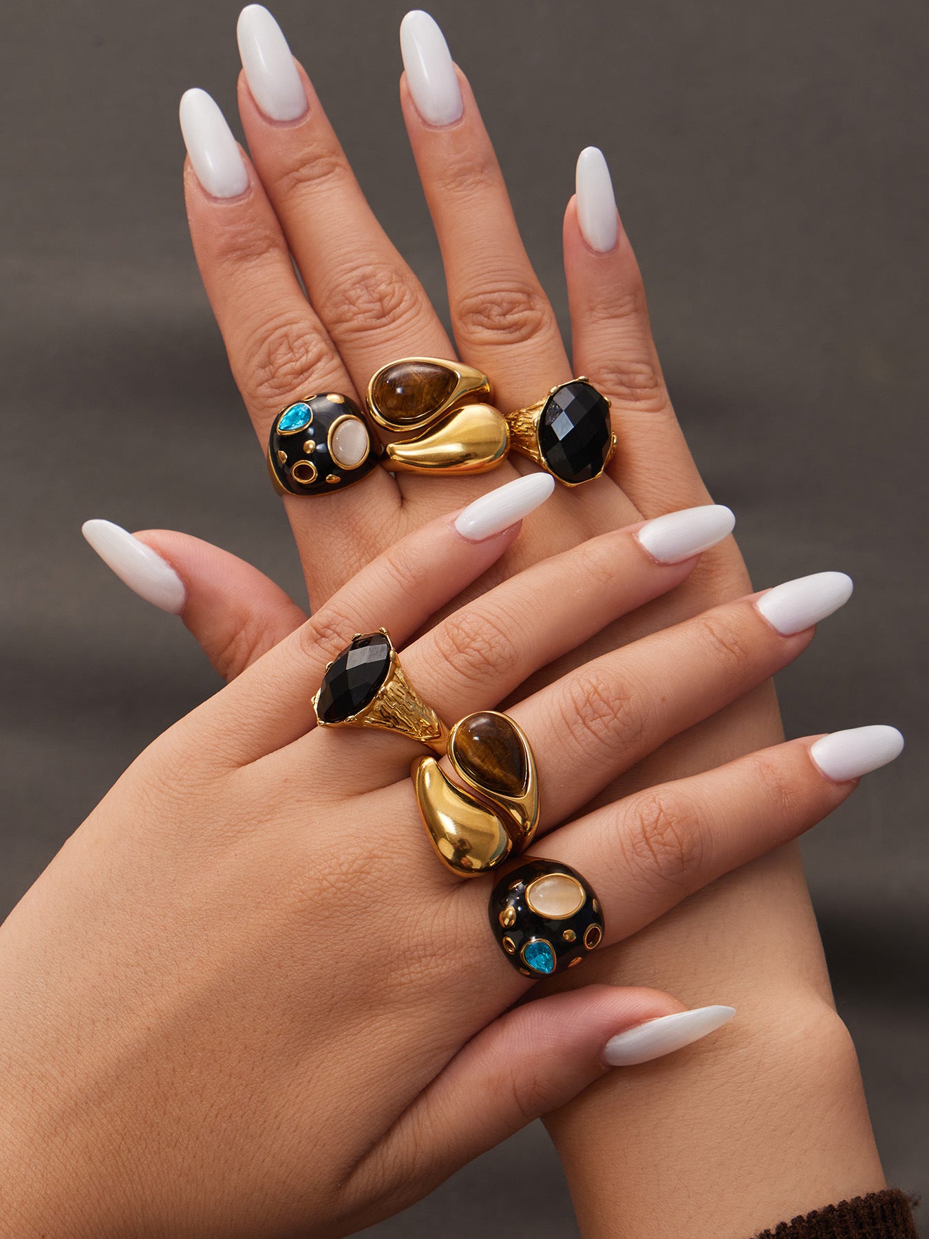 316L Stainless Steel 18K Gold PVD Tiger Eye Stone Ring - Tiger Eye Stone Gold Ring Minimalist Modern Wholesale Stainless Steel Jewelry - Sensitive Skin Friendly - Detail 15