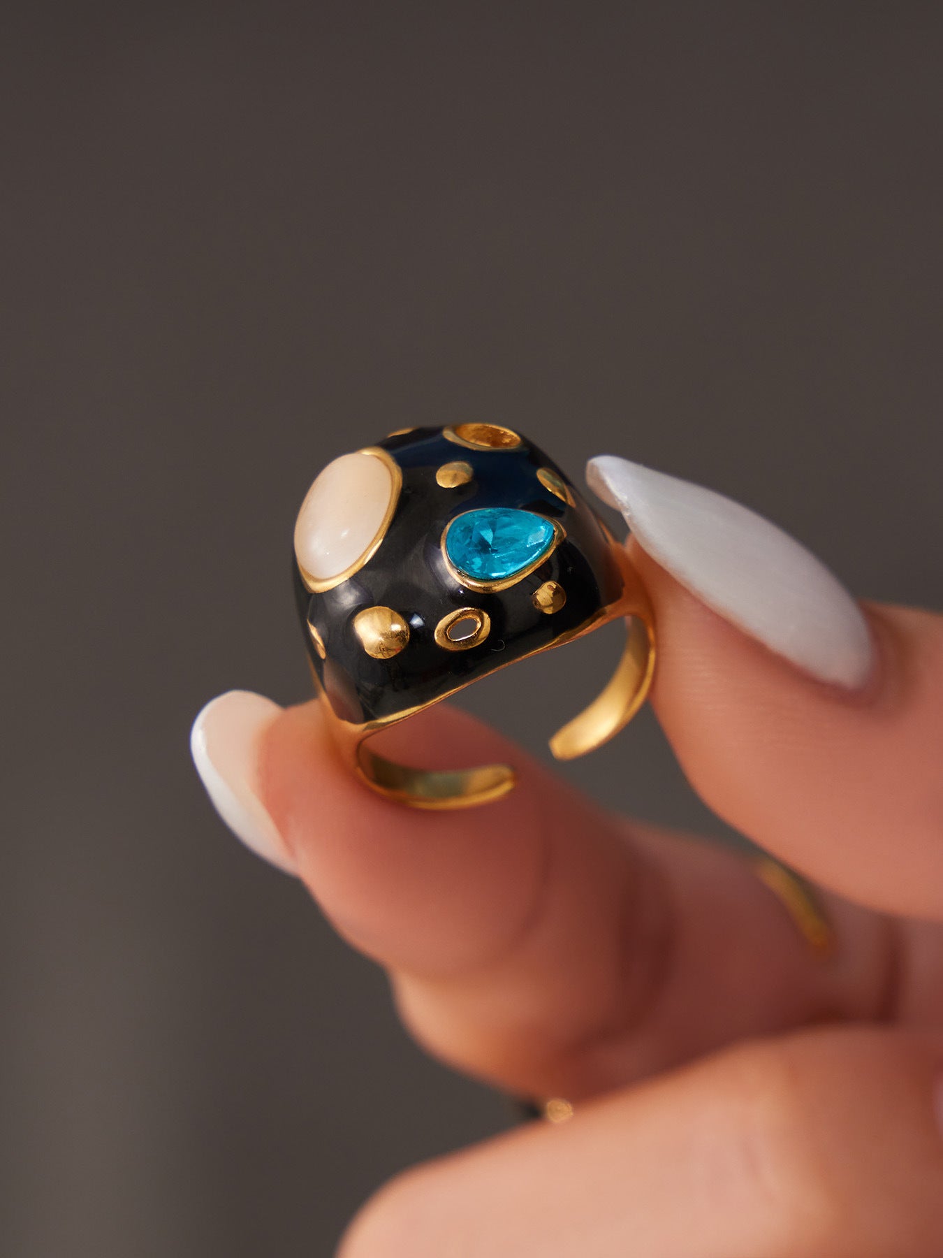 316L Stainless Steel 18K Gold PVD Tiger Eye Stone Ring - Tiger Eye Stone Gold Ring Minimalist Modern Wholesale Stainless Steel Jewelry - Sensitive Skin Friendly - Detail 16