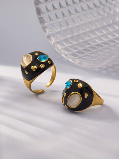316L Stainless Steel 18K Gold PVD Tiger Eye Stone Ring - Tiger Eye Stone Gold Ring Minimalist Modern Wholesale Stainless Steel Jewelry - Sensitive Skin Friendly - Detail 7