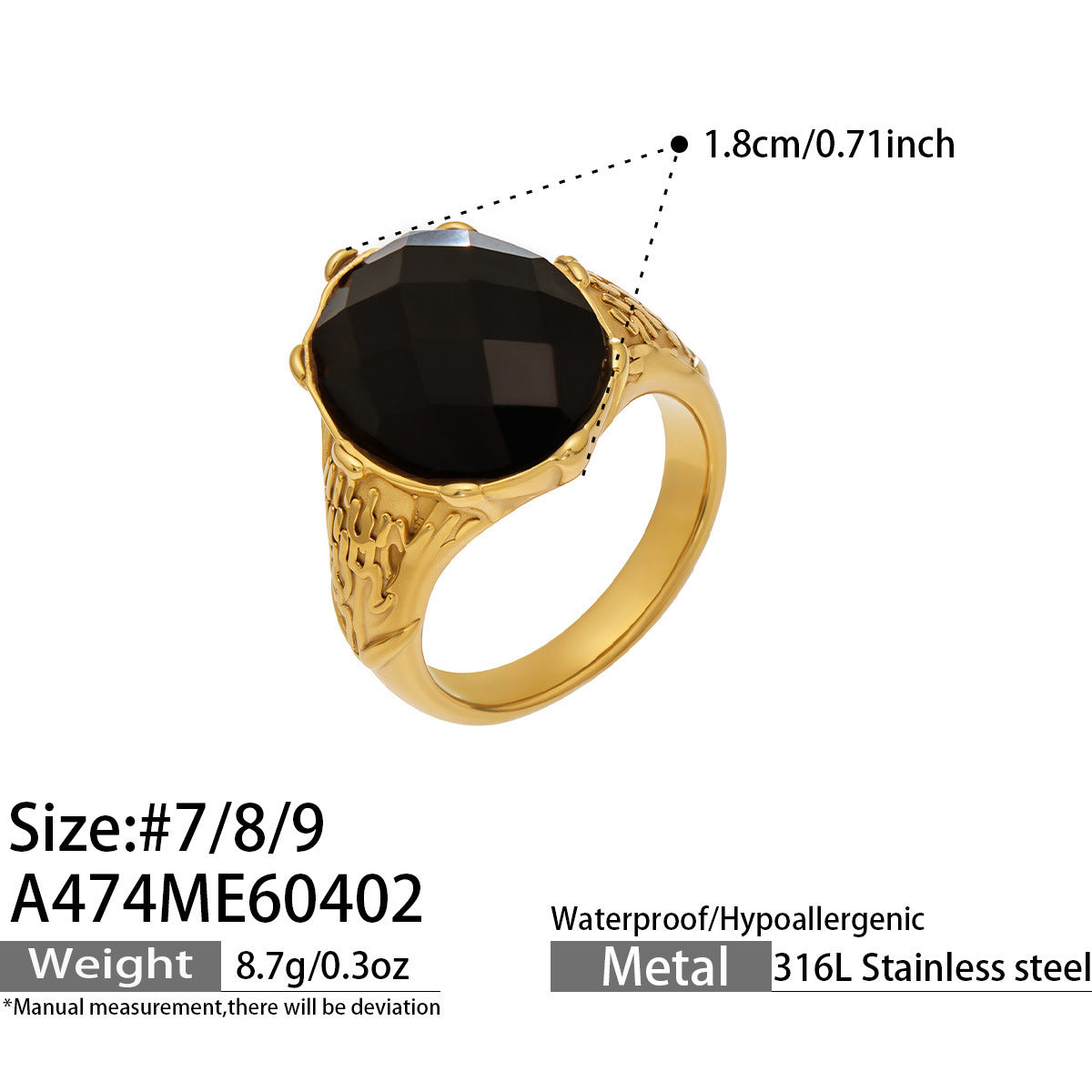 316L Stainless Steel 18K Gold PVD Tiger Eye Stone Ring - Tiger Eye Stone Gold Ring Minimalist Modern Wholesale Stainless Steel Jewelry - Sensitive Skin Friendly - Detail 9