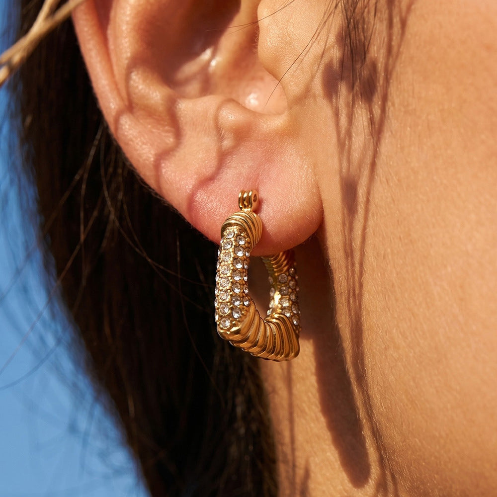 316L Stainless Steel 18K Gold PVD Trapezoid Zircon Earrings - Trapezoid Zircon Gold Minimalist Modern Wholesale Stainless Steel Jewelry - Sensitive Skin Friendly - Detail 1