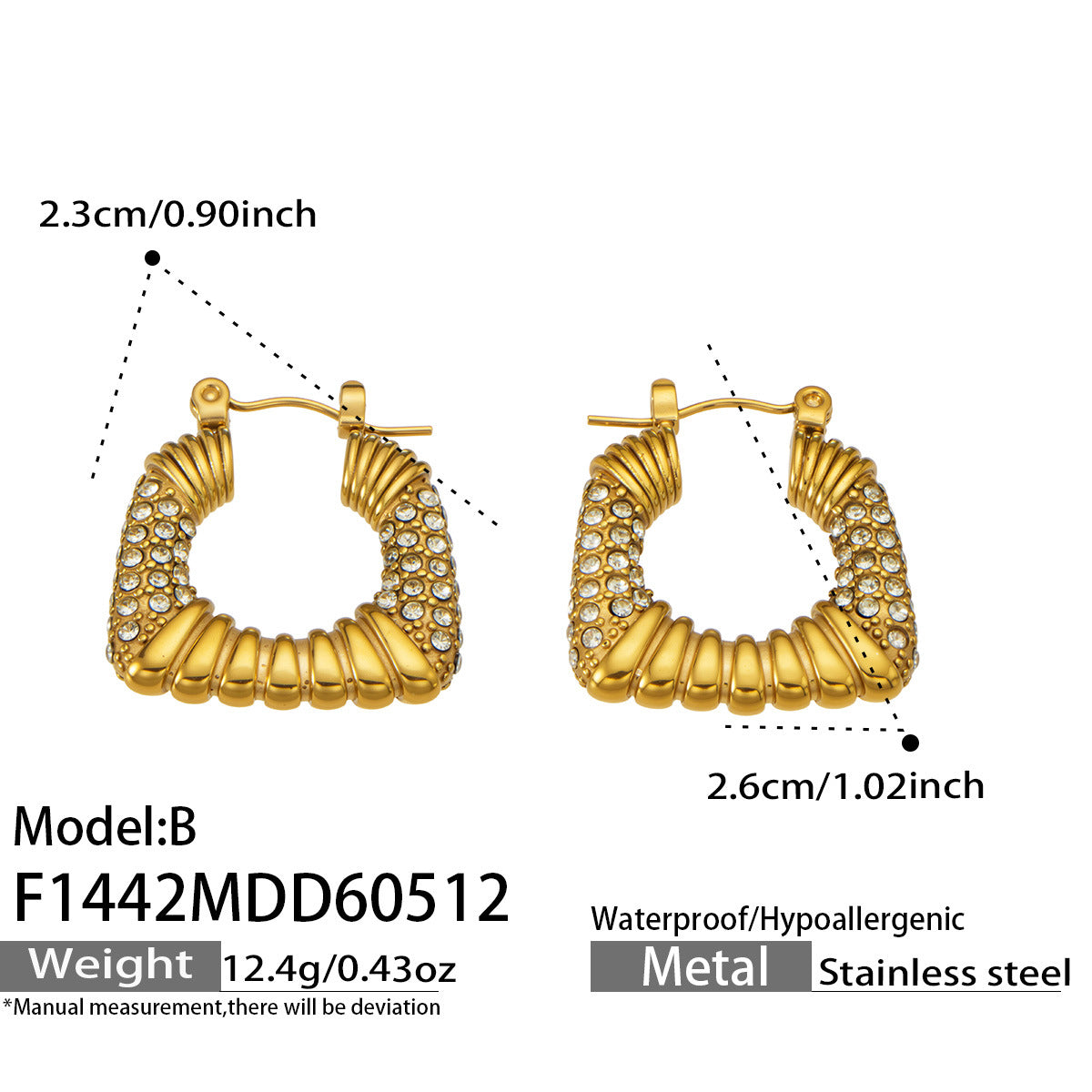 316L Stainless Steel 18K Gold PVD Trapezoid Zircon Earrings - Trapezoid Zircon Gold Minimalist Modern Wholesale Stainless Steel Jewelry - Sensitive Skin Friendly - Detail 17