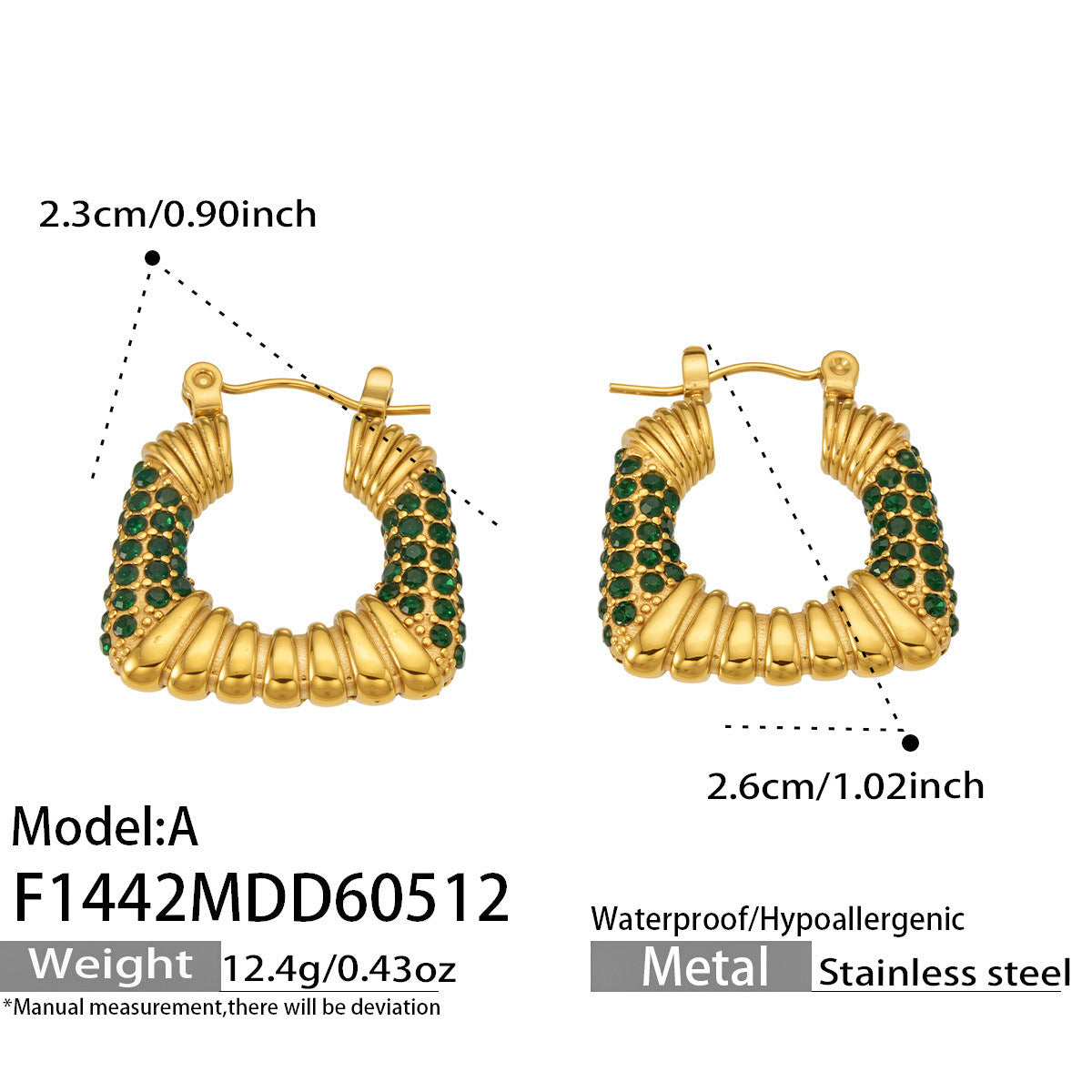 316L Stainless Steel 18K Gold PVD Trapezoid Zircon Earrings - Trapezoid Zircon Gold Minimalist Modern Wholesale Stainless Steel Jewelry - Sensitive Skin Friendly - Detail 4