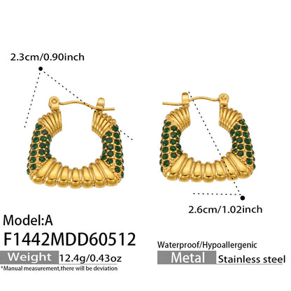 316L Stainless Steel 18K Gold PVD Trapezoid Zircon Earrings - Trapezoid Zircon Gold Minimalist Modern Wholesale Stainless Steel Jewelry - Sensitive Skin Friendly - Detail 4