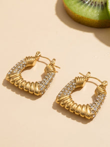316L Stainless Steel 18K Gold PVD Trapezoid Zircon Earrings - Trapezoid Zircon Gold Minimalist Modern Wholesale Stainless Steel Jewelry - Sensitive Skin Friendly - Detail 7