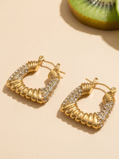 316L Stainless Steel 18K Gold PVD Trapezoid Zircon Earrings - Trapezoid Zircon Gold Minimalist Modern Wholesale Stainless Steel Jewelry - Sensitive Skin Friendly - Detail 7