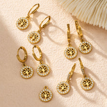 316L Stainless Steel 18K Gold PVD Tree of Life Zircon Hoop Earrings - Tree of Life, Zircon, Hoop Earrings, Gold Plated, Spiritual, Modern Wholesale Stainless Steel Jewelry - Sensitive Skin Friendly - Detail 10