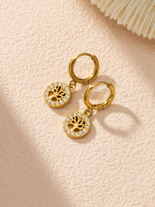 316L Stainless Steel 18K Gold PVD Tree of Life Zircon Hoop Earrings - Tree of Life, Zircon, Hoop Earrings, Gold Plated, Spiritual, Modern Wholesale Stainless Steel Jewelry - Sensitive Skin Friendly - Detail 14