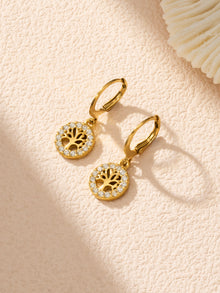 316L Stainless Steel 18K Gold PVD Tree of Life Zircon Hoop Earrings - Tree of Life, Zircon, Hoop Earrings, Gold Plated, Spiritual, Modern Wholesale Stainless Steel Jewelry - Sensitive Skin Friendly - Detail 15