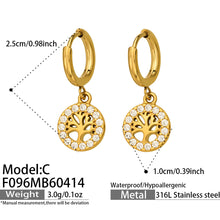 316L Stainless Steel 18K Gold PVD Tree of Life Zircon Hoop Earrings - Tree of Life, Zircon, Hoop Earrings, Gold Plated, Spiritual, Modern Wholesale Stainless Steel Jewelry - Sensitive Skin Friendly - Detail 6