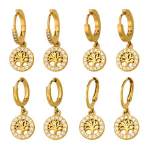 316L Stainless Steel 18K Gold PVD Tree of Life Zircon Hoop Earrings - Tree of Life, Zircon, Hoop Earrings, Gold Plated, Spiritual, Modern Wholesale Stainless Steel Jewelry - Sensitive Skin Friendly - Detail 7