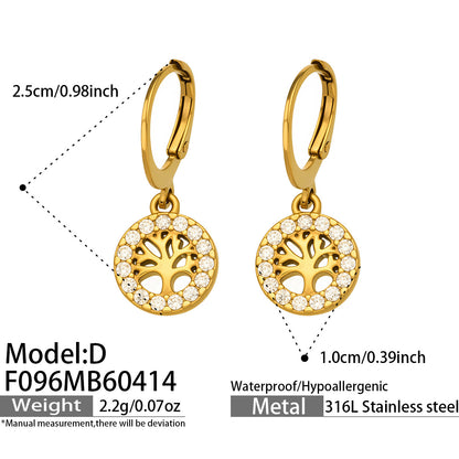 316L Stainless Steel 18K Gold PVD Tree of Life Zircon Hoop Earrings - Tree of Life, Zircon, Hoop Earrings, Gold Plated, Spiritual, Modern Wholesale Stainless Steel Jewelry - Sensitive Skin Friendly - Detail 9