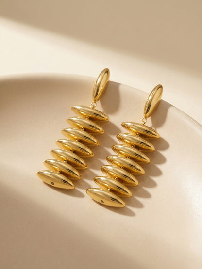 316L Stainless Steel 18K Gold PVD Trendy Beaded Dangle Earrings - Beaded, Dangle, Long, Trendy, Statement, 18K Gold PVD Wholesale Stainless Steel Jewelry - Sensitive Skin Friendly - Detail 1