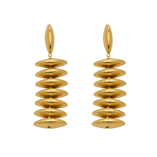 316L Stainless Steel 18K Gold PVD Trendy Beaded Dangle Earrings - Beaded, Dangle, Long, Trendy, Statement, 18K Gold PVD Wholesale Stainless Steel Jewelry - Sensitive Skin Friendly - Detail 10