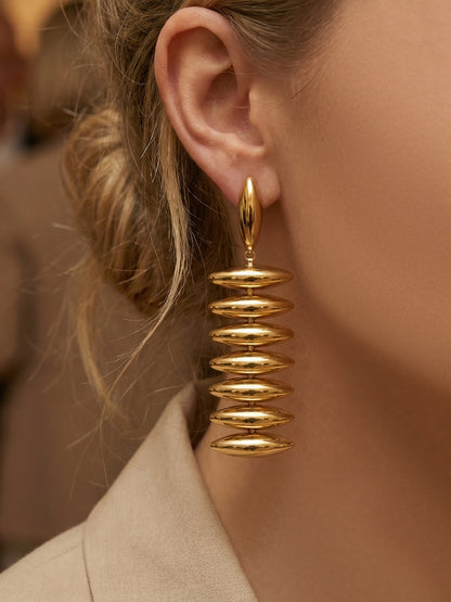 316L Stainless Steel 18K Gold PVD Trendy Beaded Dangle Earrings - Beaded, Dangle, Long, Trendy, Statement, 18K Gold PVD Wholesale Stainless Steel Jewelry - Sensitive Skin Friendly - Detail 11