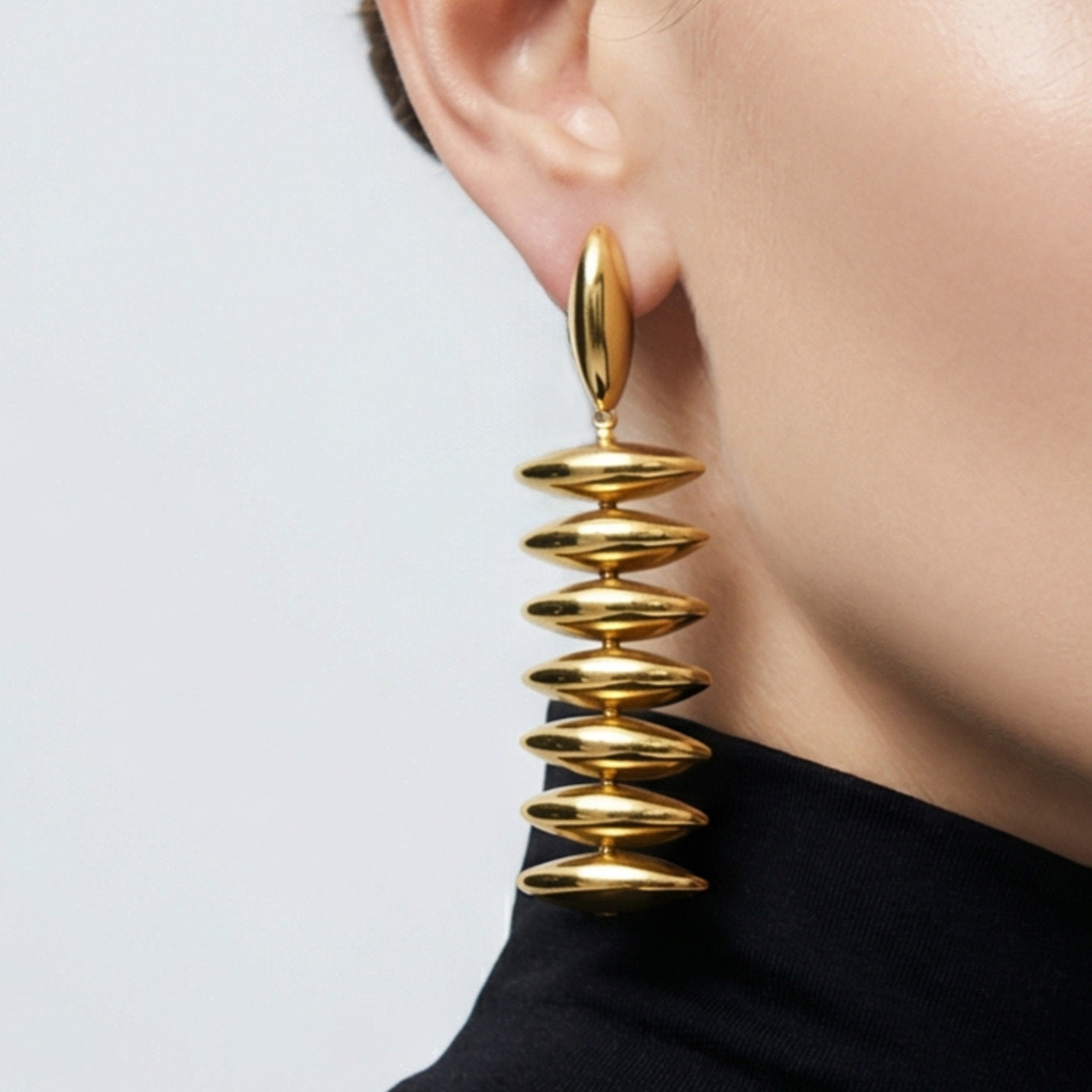 316L Stainless Steel 18K Gold PVD Trendy Beaded Dangle Earrings - Beaded, Dangle, Long, Trendy, Statement, 18K Gold PVD Wholesale Stainless Steel Jewelry - Sensitive Skin Friendly - Detail 2