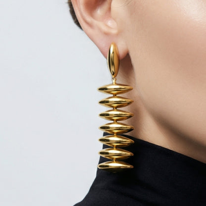 316L Stainless Steel 18K Gold PVD Trendy Beaded Dangle Earrings - Beaded, Dangle, Long, Trendy, Statement, 18K Gold PVD Wholesale Stainless Steel Jewelry - Sensitive Skin Friendly - Detail 2