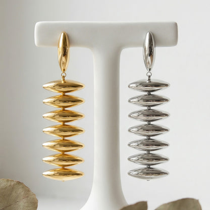 316L Stainless Steel 18K Gold PVD Trendy Beaded Dangle Earrings - Beaded, Dangle, Long, Trendy, Statement, 18K Gold PVD Wholesale Stainless Steel Jewelry - Sensitive Skin Friendly - Detail 4