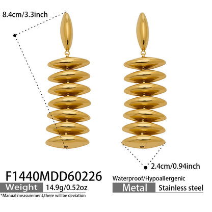 316L Stainless Steel 18K Gold PVD Trendy Beaded Dangle Earrings - Beaded, Dangle, Long, Trendy, Statement, 18K Gold PVD Wholesale Stainless Steel Jewelry - Sensitive Skin Friendly - Detail 6