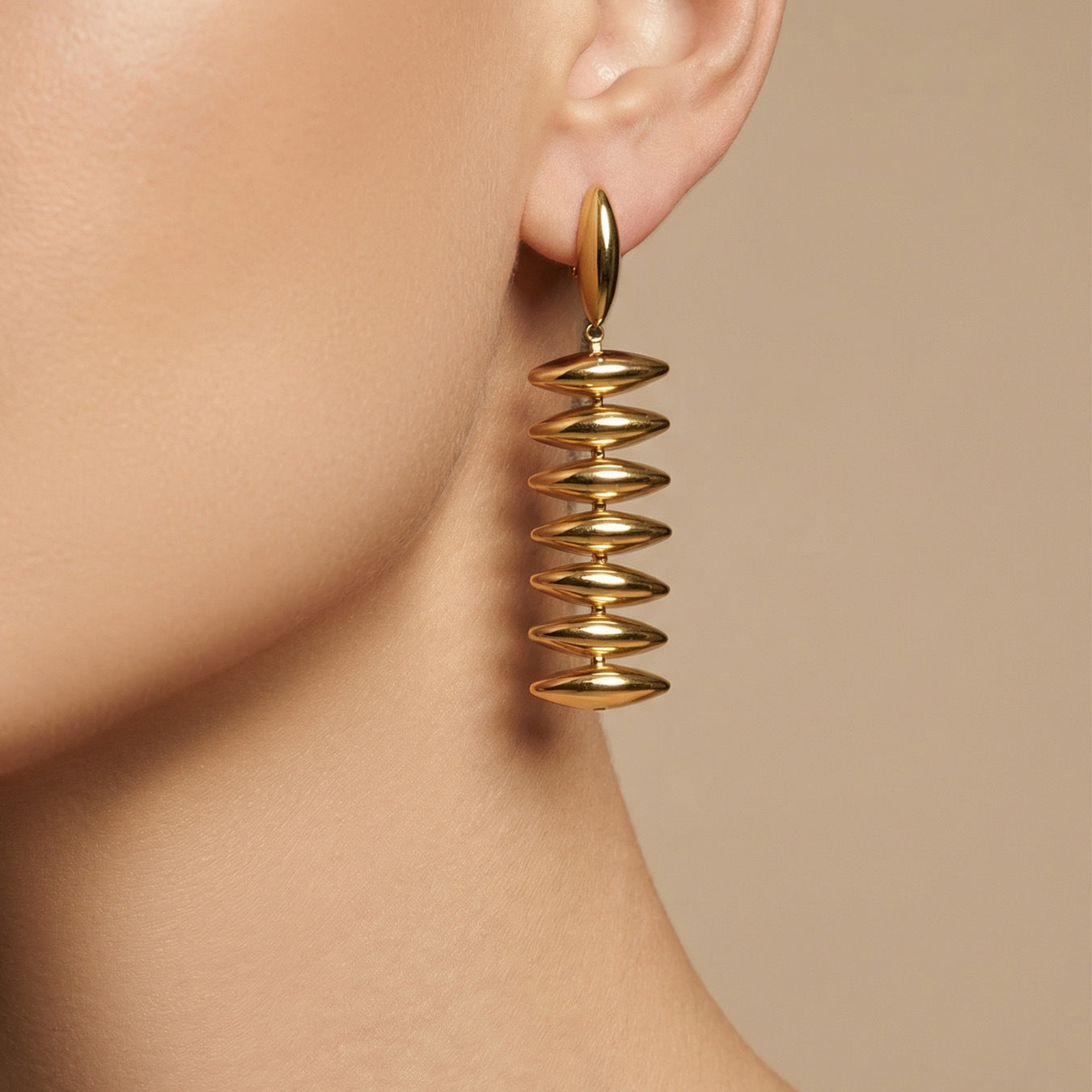 316L Stainless Steel 18K Gold PVD Trendy Beaded Dangle Earrings - Beaded, Dangle, Long, Trendy, Statement, 18K Gold PVD Wholesale Stainless Steel Jewelry - Sensitive Skin Friendly - Detail 7