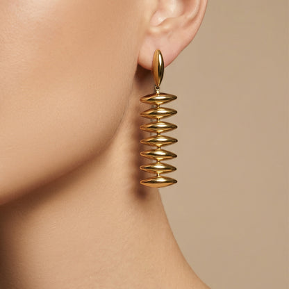 316L Stainless Steel 18K Gold PVD Trendy Beaded Dangle Earrings - Beaded, Dangle, Long, Trendy, Statement, 18K Gold PVD Wholesale Stainless Steel Jewelry - Sensitive Skin Friendly - Detail 7