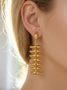 316L stainless steel 18K Gold PVD Trendy Beaded Dangle Earrings modeled styling view for wholesale earrings buyers