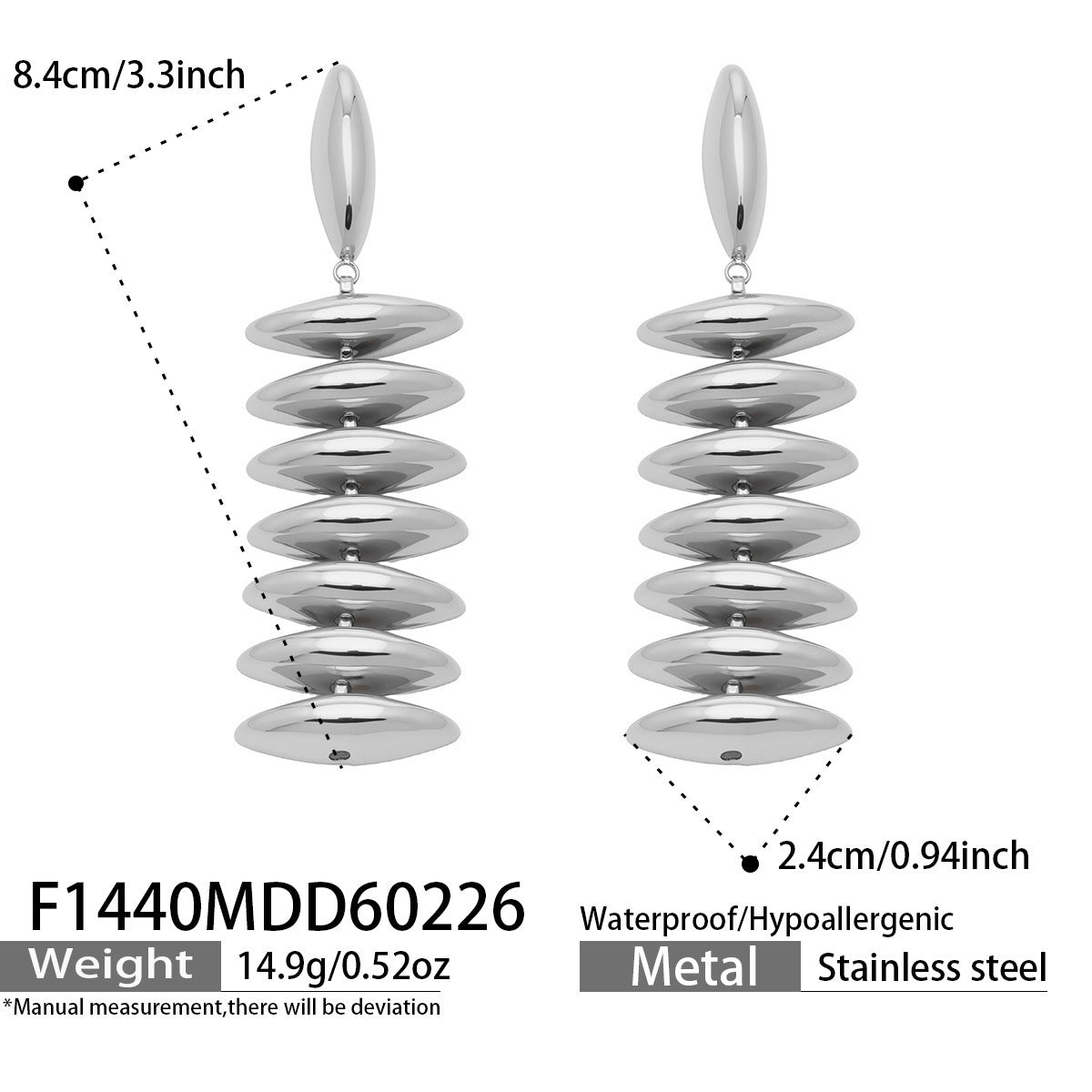 316L Stainless Steel 18K Gold PVD Trendy Beaded Dangle Earrings - Beaded, Dangle, Long, Trendy, Statement, 18K Gold PVD Wholesale Stainless Steel Jewelry - Sensitive Skin Friendly - Detail 9