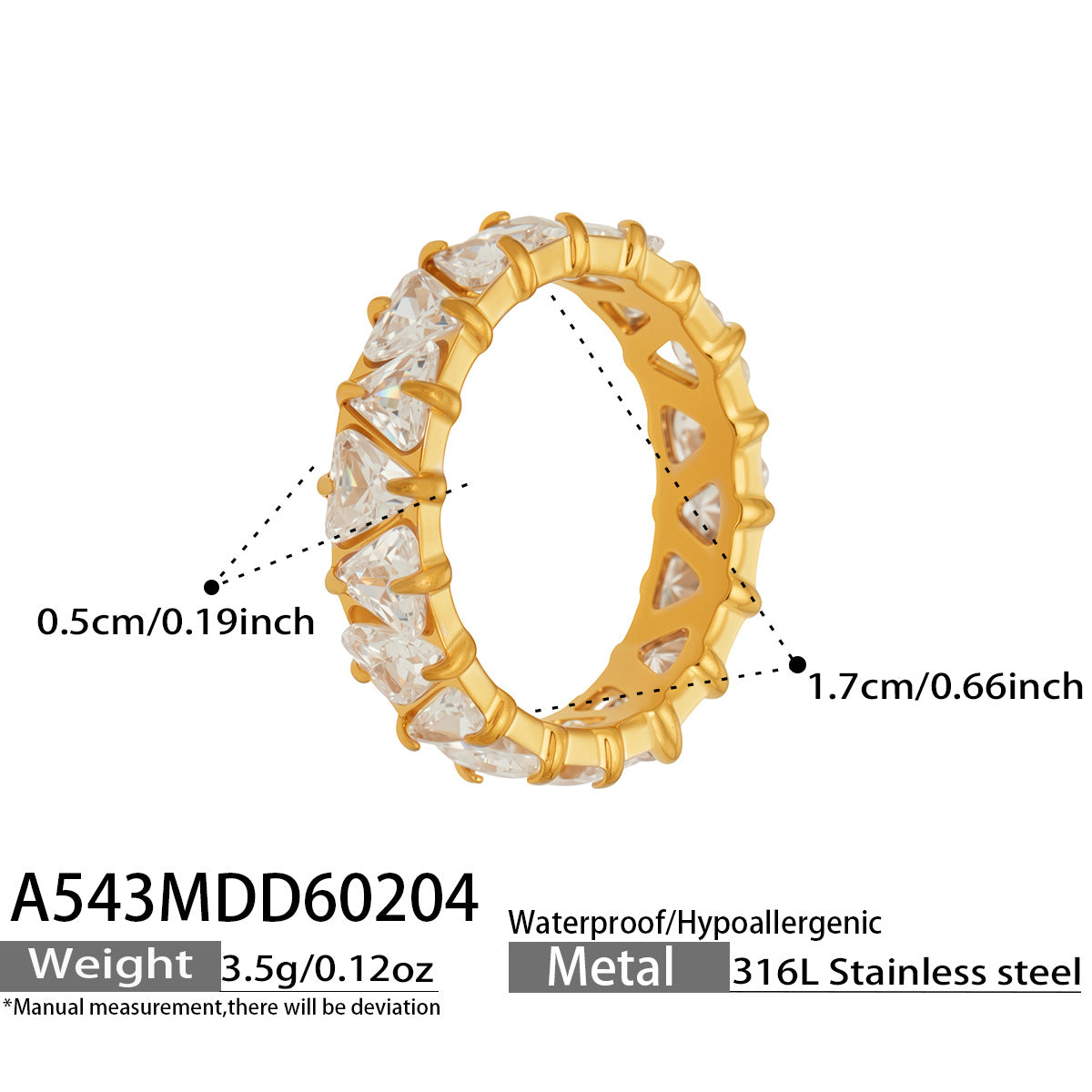 316L Stainless Steel 18K Gold PVD Triangle Zircon Full Pavé Ring - Triangle Zircon Full Pavé, Gold Band, Steel Ring, Modern Minimalist Wholesale Stainless Steel Jewelry - Sensitive Skin Friendly - Detail 1