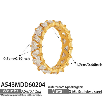 316L Stainless Steel 18K Gold PVD Triangle Zircon Full Pavé Ring - Triangle Zircon Full Pavé, Gold Band, Steel Ring, Modern Minimalist Wholesale Stainless Steel Jewelry - Sensitive Skin Friendly - Detail 1