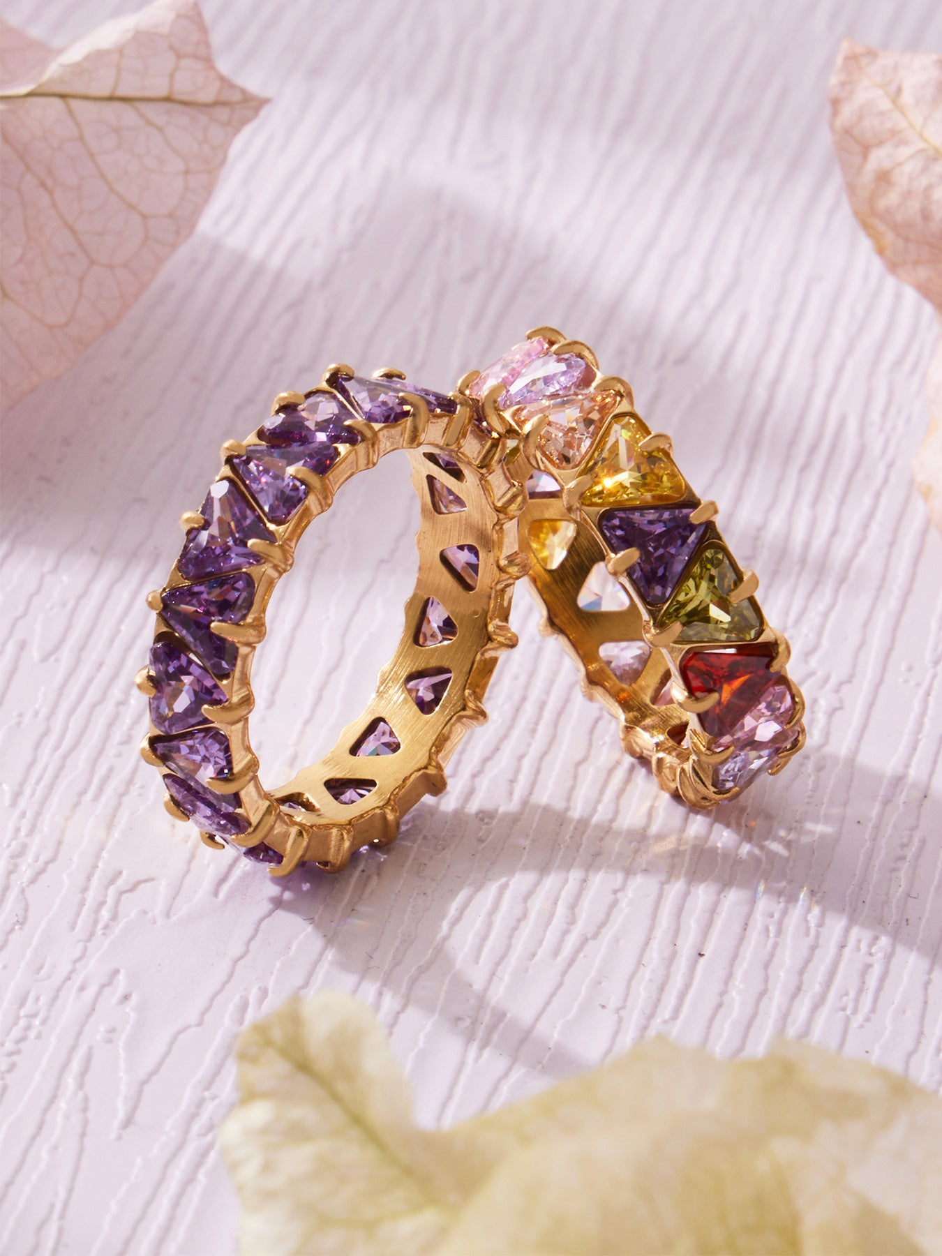 316L Stainless Steel 18K Gold PVD Triangle Zircon Full Pavé Ring - Triangle Zircon Full Pavé, Gold Band, Steel Ring, Modern Minimalist Wholesale Stainless Steel Jewelry - Sensitive Skin Friendly - Detail 11
