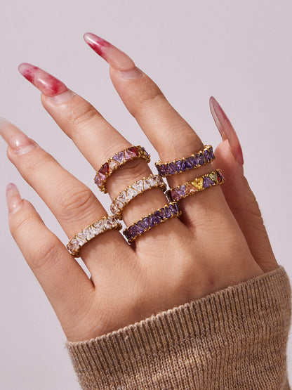 316L Stainless Steel 18K Gold PVD Triangle Zircon Full Pavé Ring - Triangle Zircon Full Pavé, Gold Band, Steel Ring, Modern Minimalist Wholesale Stainless Steel Jewelry - Sensitive Skin Friendly - Detail 15