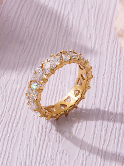 316L Stainless Steel 18K Gold PVD Triangle Zircon Full Pavé Ring - Triangle Zircon Full Pavé, Gold Band, Steel Ring, Modern Minimalist Wholesale Stainless Steel Jewelry - Sensitive Skin Friendly - Detail 16