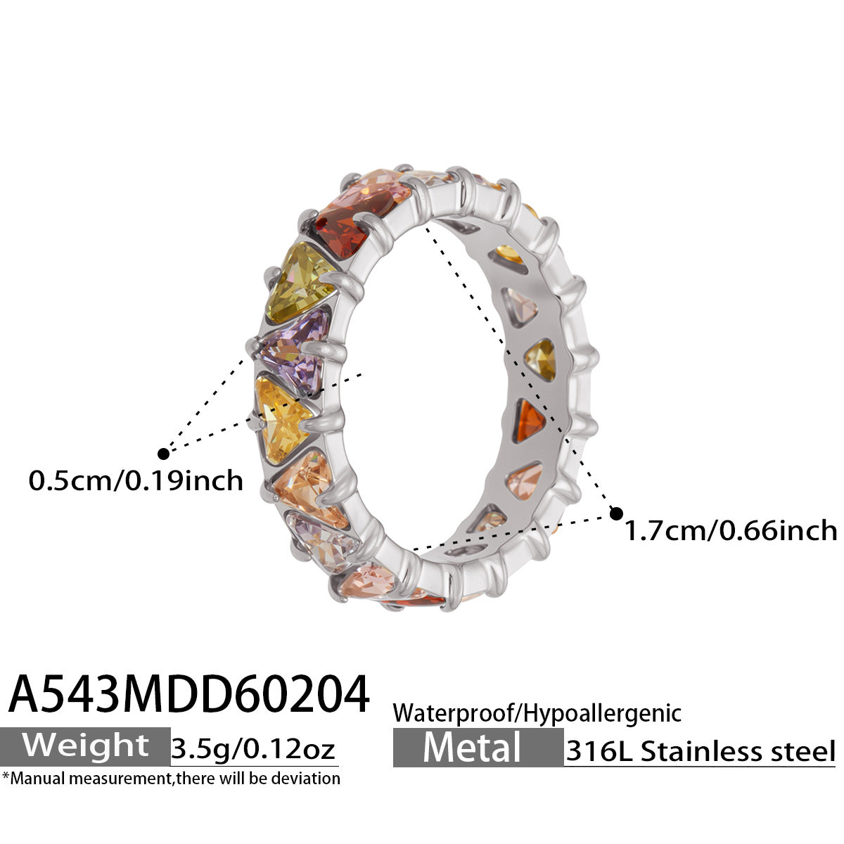 316L Stainless Steel 18K Gold PVD Triangle Zircon Full Pavé Ring - Triangle Zircon Full Pavé, Gold Band, Steel Ring, Modern Minimalist Wholesale Stainless Steel Jewelry - Sensitive Skin Friendly - Detail 3