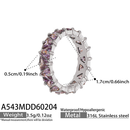 316L Stainless Steel 18K Gold PVD Triangle Zircon Full Pavé Ring - Triangle Zircon Full Pavé, Gold Band, Steel Ring, Modern Minimalist Wholesale Stainless Steel Jewelry - Sensitive Skin Friendly - Detail 6