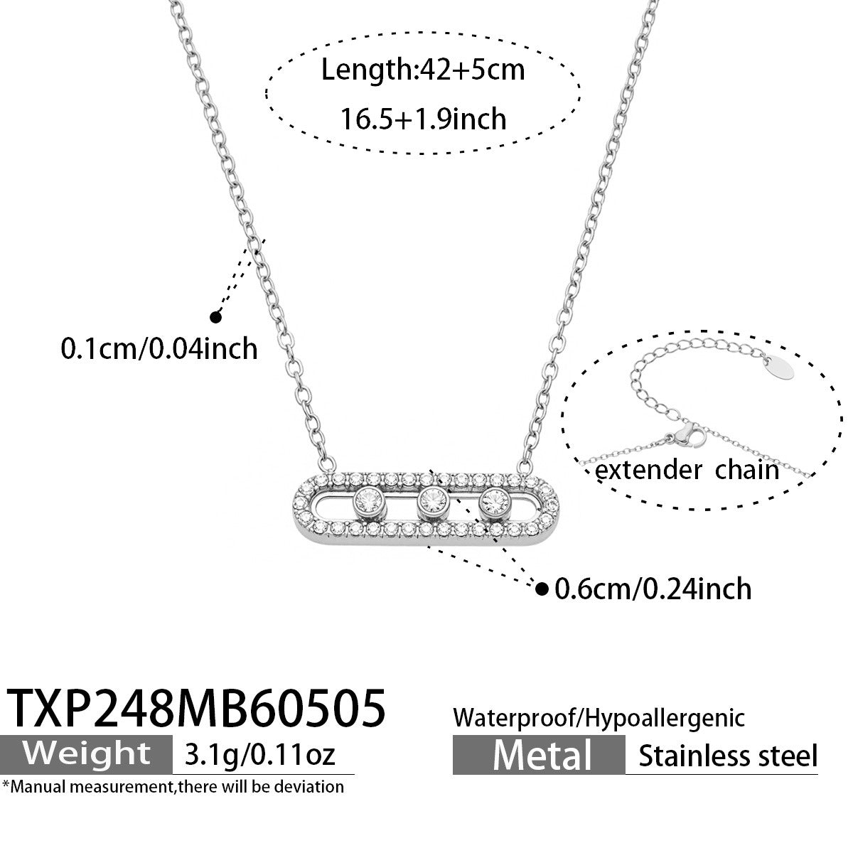 316L Stainless Steel 18K Gold PVD Triple Zircon Geometric Ring Bracelet Necklace Set - Triple Zircon Geometric Set Wholesale Stainless Steel Jewelry - Sensitive Skin Friendly - Detail 1