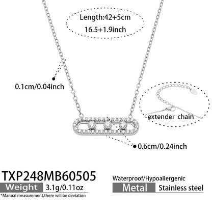 316L Stainless Steel 18K Gold PVD Triple Zircon Geometric Ring Bracelet Necklace Set - Triple Zircon Geometric Set Wholesale Stainless Steel Jewelry - Sensitive Skin Friendly - Detail 1