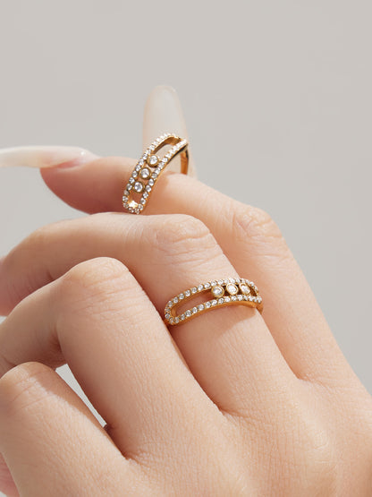 316L Stainless Steel 18K Gold PVD Triple Zircon Geometric Ring Bracelet Necklace Set - Triple Zircon Geometric Set Wholesale Stainless Steel Jewelry - Sensitive Skin Friendly - Detail 12