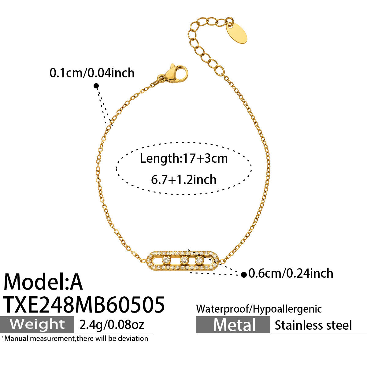 316L Stainless Steel 18K Gold PVD Triple Zircon Geometric Ring Bracelet Necklace Set - Triple Zircon Geometric Set Wholesale Stainless Steel Jewelry - Sensitive Skin Friendly - Detail 13