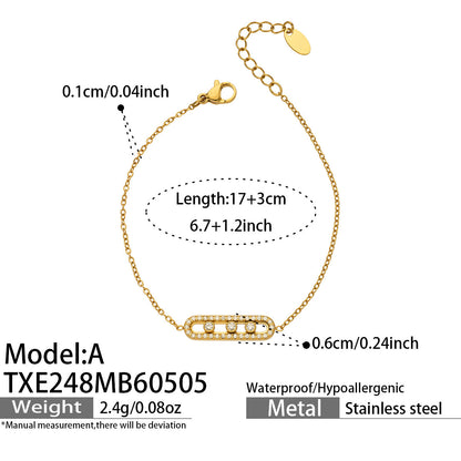 316L Stainless Steel 18K Gold PVD Triple Zircon Geometric Ring Bracelet Necklace Set - Triple Zircon Geometric Set Wholesale Stainless Steel Jewelry - Sensitive Skin Friendly - Detail 13