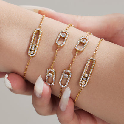 316L Stainless Steel 18K Gold PVD Triple Zircon Geometric Ring Bracelet Necklace Set - Triple Zircon Geometric Set Wholesale Stainless Steel Jewelry - Sensitive Skin Friendly - Detail 14