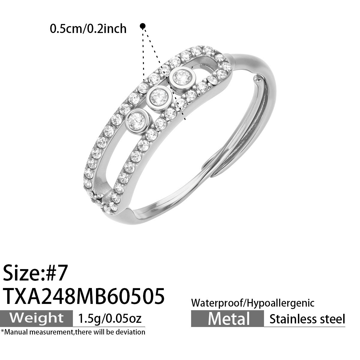 316L Stainless Steel 18K Gold PVD Triple Zircon Geometric Ring Bracelet Necklace Set - Triple Zircon Geometric Set Wholesale Stainless Steel Jewelry - Sensitive Skin Friendly - Detail 15