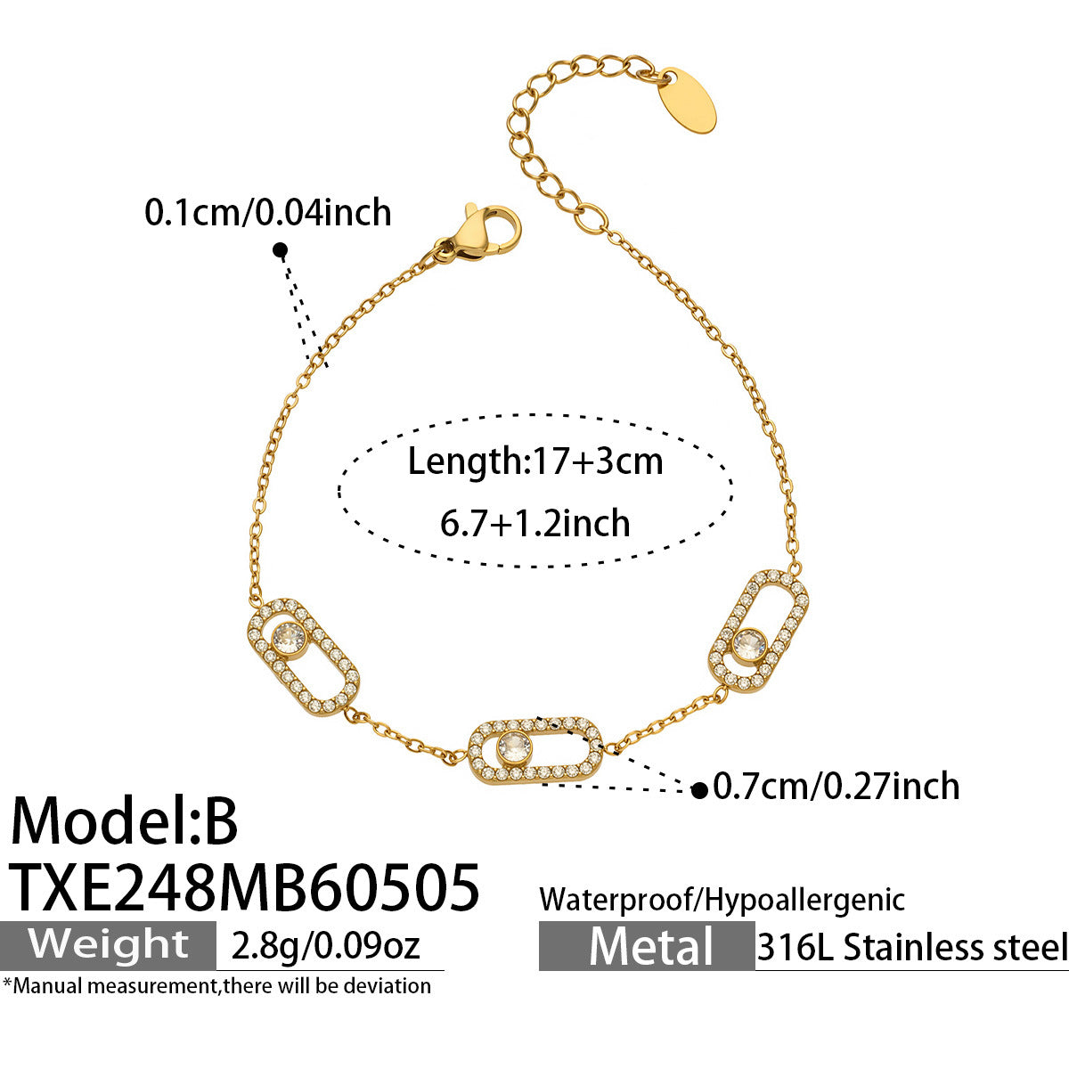 316L Stainless Steel 18K Gold PVD Triple Zircon Geometric Ring Bracelet Necklace Set - Triple Zircon Geometric Set Wholesale Stainless Steel Jewelry - Sensitive Skin Friendly - Detail 16