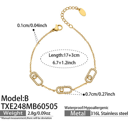 316L Stainless Steel 18K Gold PVD Triple Zircon Geometric Ring Bracelet Necklace Set - Triple Zircon Geometric Set Wholesale Stainless Steel Jewelry - Sensitive Skin Friendly - Detail 16