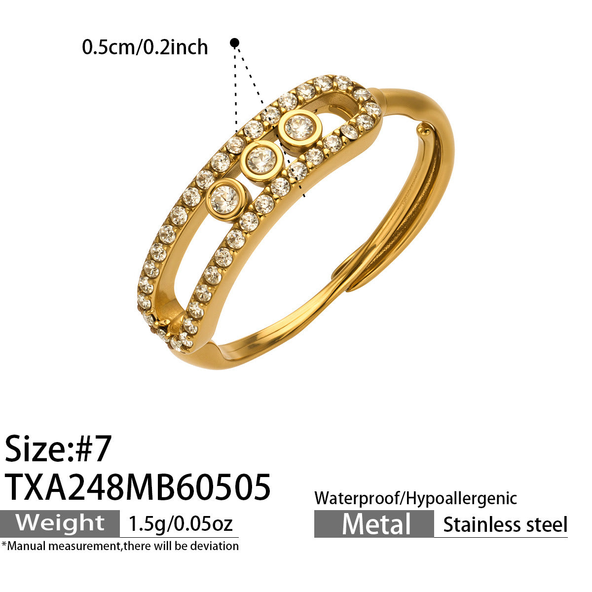 316L Stainless Steel 18K Gold PVD Triple Zircon Geometric Ring Bracelet Necklace Set - Triple Zircon Geometric Set Wholesale Stainless Steel Jewelry - Sensitive Skin Friendly - Detail 20